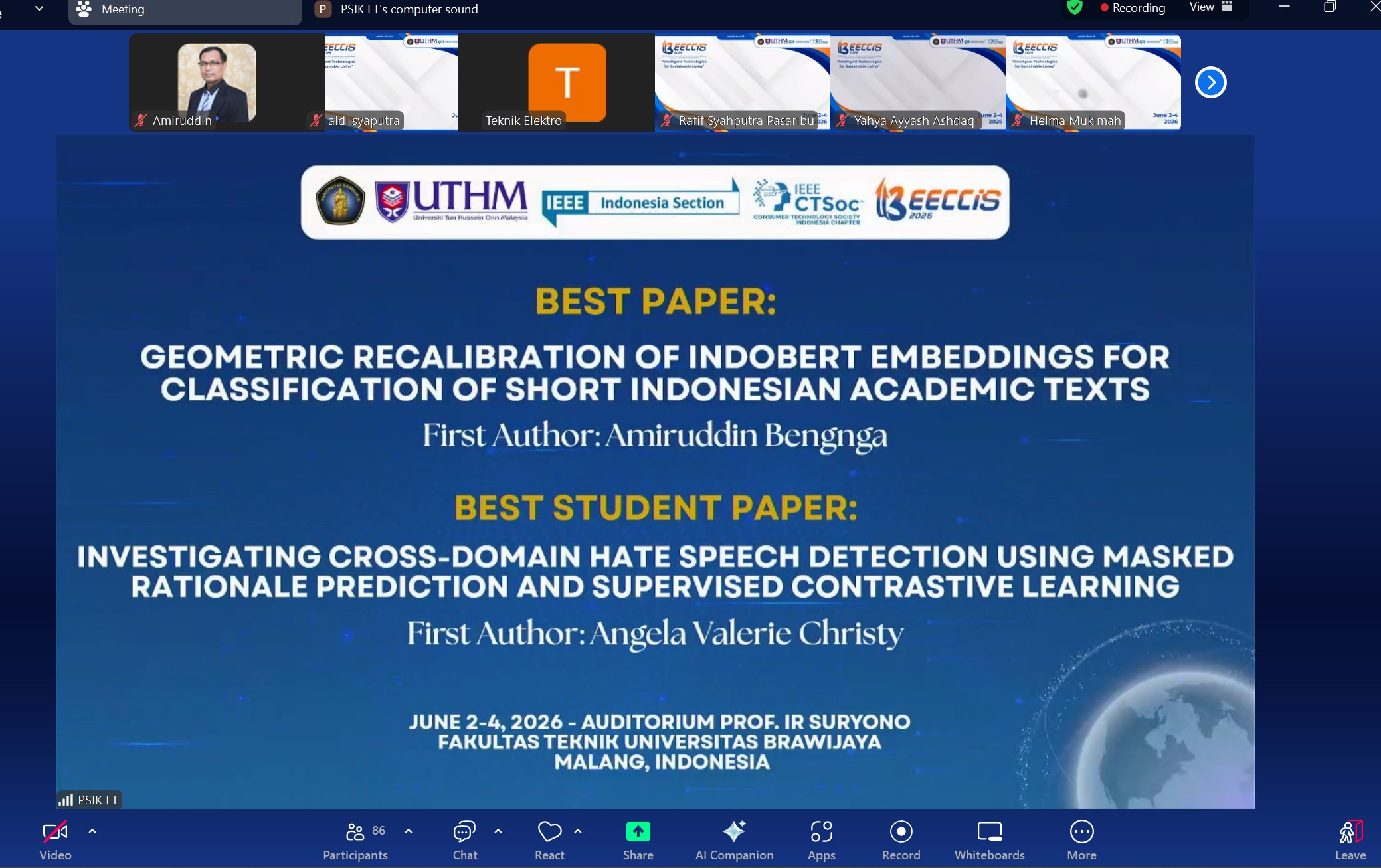 Best Paper Conference Internasional EECCIS 2026